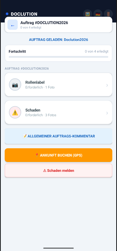 Doclution App – Auftrag Reklamation Rollen