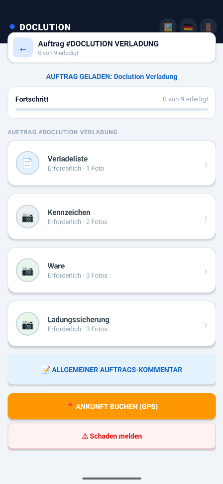 Doclution App – Auftrag Verladung